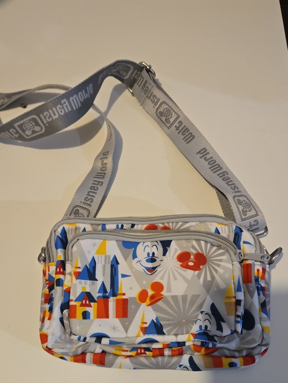 Disney Gray Crossbody Belt Bag with Red, Blue & Yellow Accents